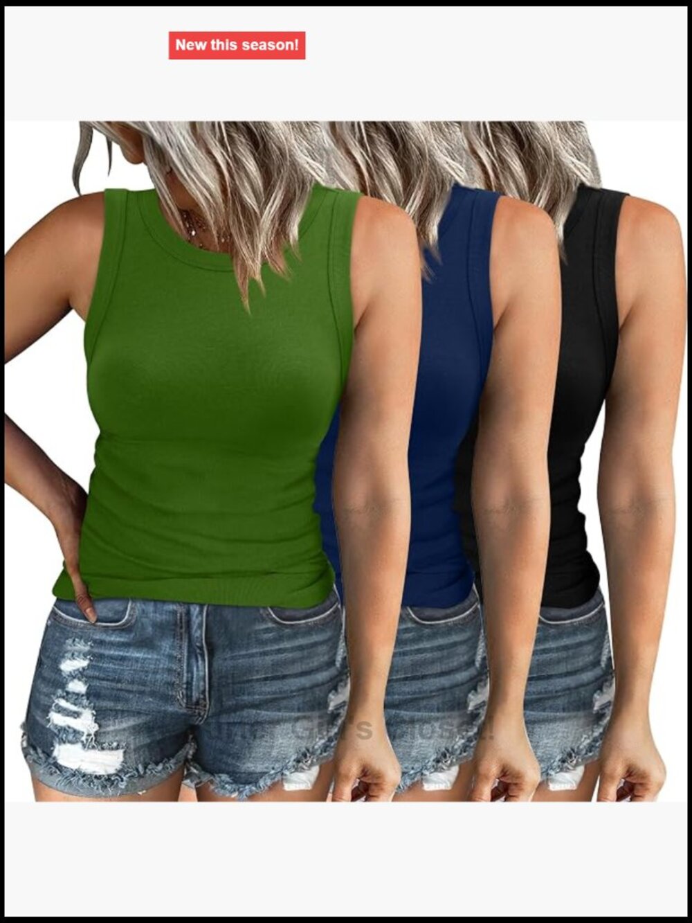 3 Pack Women's Racerback Tank Tops Crew Neck Slim Fit Summer Casual Sleeveless